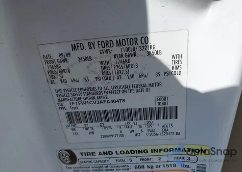 2010 Ford F-150 Lariat from USA, damaged, VIN 1FTFW1CV3AFA40478